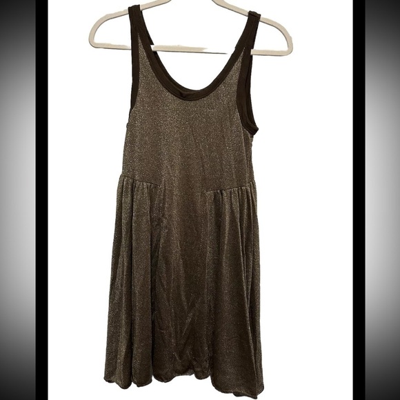 Free People Beach Cruise Town Gold Metallic Mini dress women’s Small boho - Picture 1 of 16